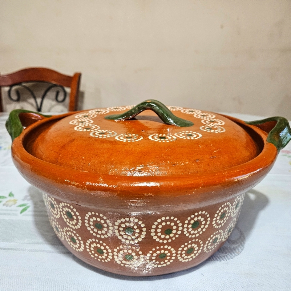 Mexican Cazuela De Barro Terracotta Clay Handpainted Casserole Pot